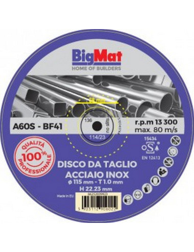 BIGMAT DISCO DA TAGLIO Pro ACCIAIO INOX 115x1 mm