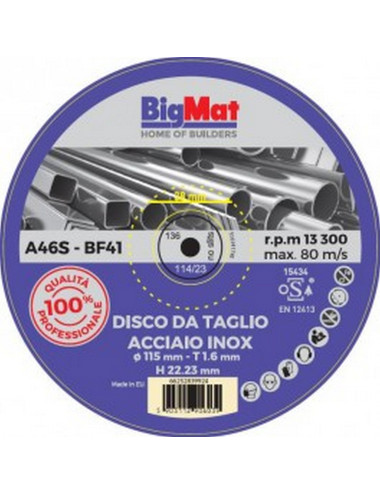 BIGMAT DISCO DA TAGLIO Pro ACCIAIO INOX 115x1,6 mm